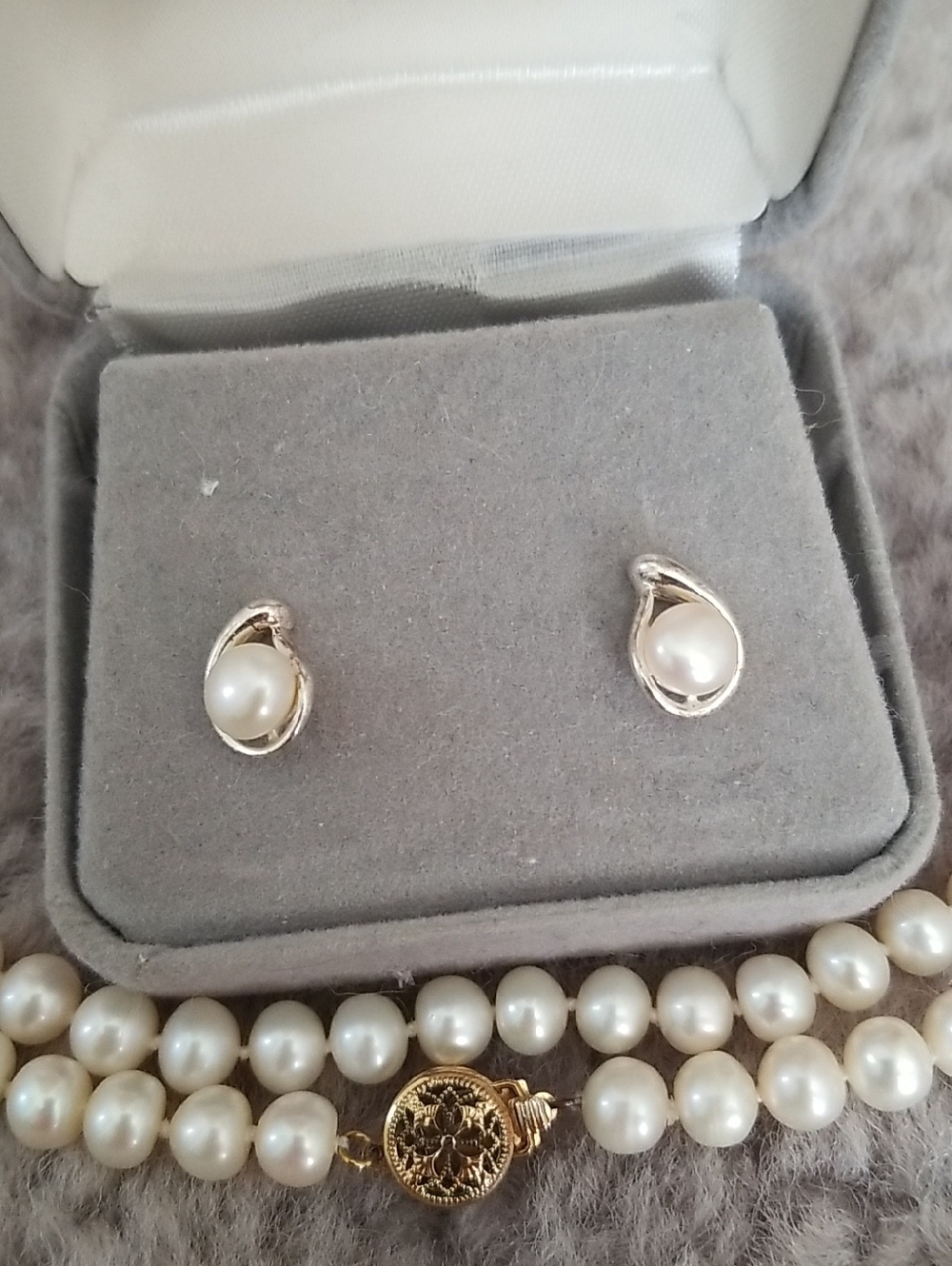 Elegant Silver and Cream Pearl Stud Earrings